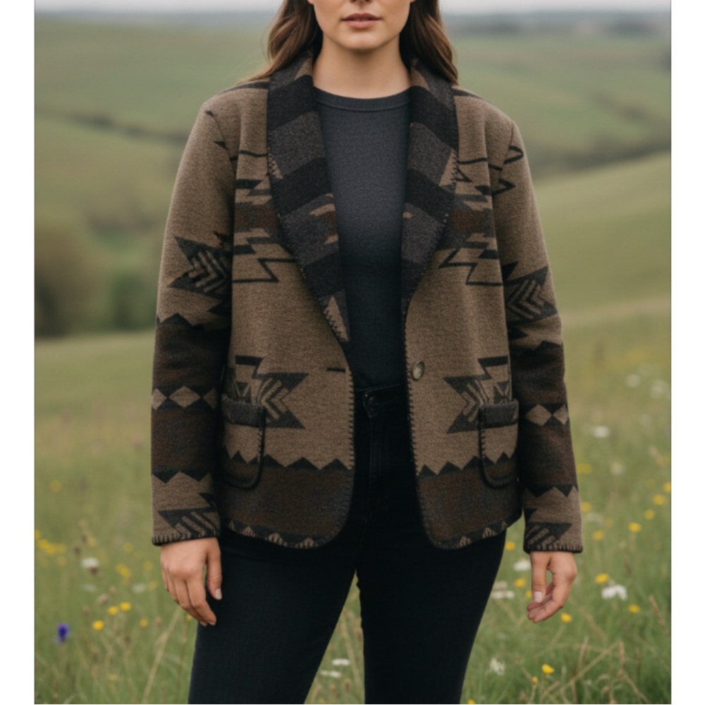 Rhonda Stark Wool Blend Blanket Jacket South Western Aztec Women X-Large